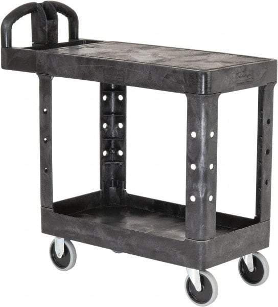 Rubbermaid - 500 Lb Capacity, 17" Wide x 38-3/8" Long x 32-1/4" High Standard Utility Cart - 2 Shelf, Plastic - Apex Tool & Supply