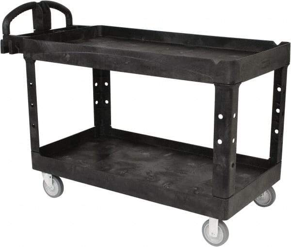 Rubbermaid - 750 Lb Capacity, 25" Wide x 53-5/8" Long x 32-3/4" High Standard Utility Cart - 2 Shelf, Plastic - Apex Tool & Supply