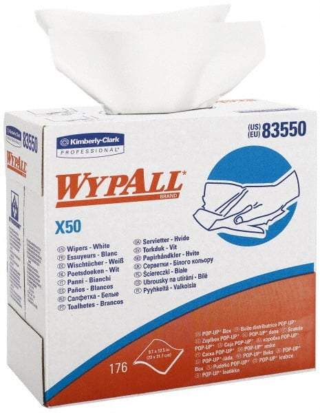 WypAll - X50 Dry Shop Towel/Industrial Wipes - Pop-Up, 12-1/4" x 9-1/4" Sheet Size, White - Apex Tool & Supply