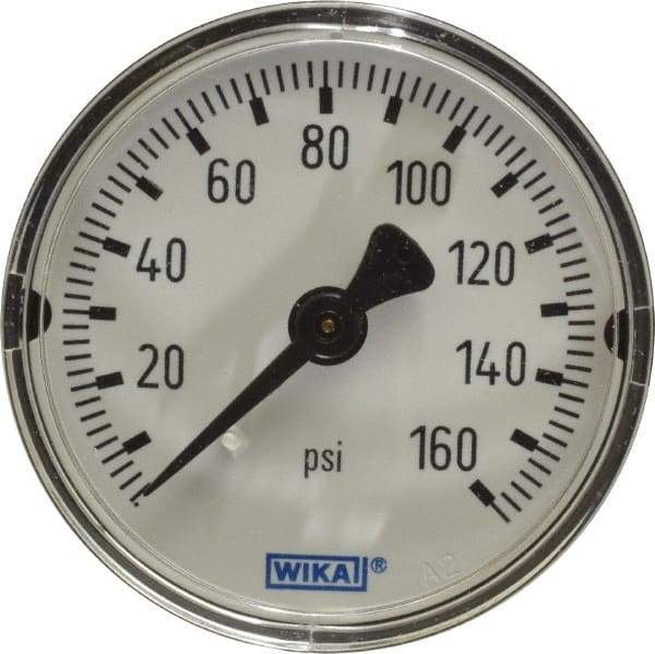 Wika - 2" Dial, 1/4 Thread, 0-160 Scale Range, Pressure Gauge - Center Back Connection Mount, Accurate to 3-2-3% of Scale - Apex Tool & Supply