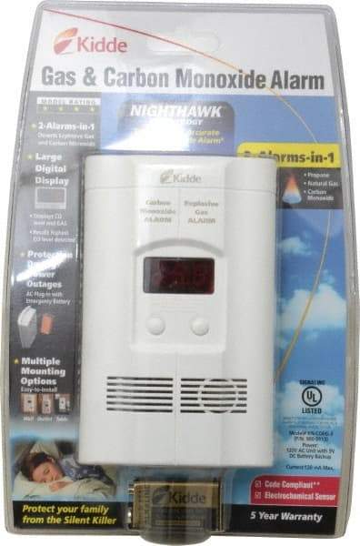 Kidde - 6.1 Inch Long x 3.8 Inch Wide, AC Plug In 120 Volt Carbon Monoxide and Explosive Gas Alarm - 85 dB Decibel Rating, 9V Battery Included, Indicating Light - Apex Tool & Supply