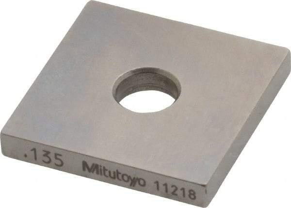 Mitutoyo - 0.135" Square Steel Gage Block - Accuracy Grade 0, Includes Certificate of Inspection - Apex Tool & Supply