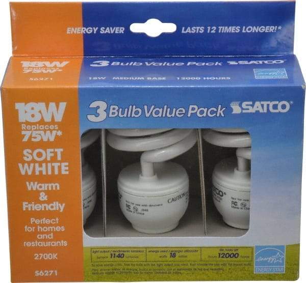 Value Collection - 18 Watt Fluorescent Residential/Office Medium Screw Lamp - 2,700°K Color Temp, 1,200 Lumens, T2, 12,000 hr Avg Life - Apex Tool & Supply