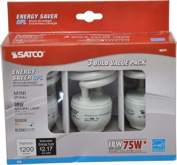 Value Collection - 18 Watt Fluorescent Residential/Office Medium Screw Lamp - 5,000°K Color Temp, 1,200 Lumens, T2, 10,000 hr Avg Life - Apex Tool & Supply