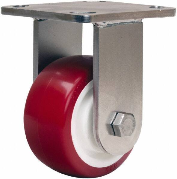 Hamilton - 4" Diam x 2" Wide x 5-5/8" OAH Top Plate Mount Rigid Caster - Polyurethane Mold on Polypropylene, 750 Lb Capacity, Delrin Bearing, 4 x 4-1/2" Plate - Apex Tool & Supply