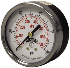 Winters - 2-1/2" Dial, 1/4 Thread, 0-160 Scale Range, Pressure Gauge - Center Back Connection Mount, Accurate to 3-2-3% of Scale - Apex Tool & Supply