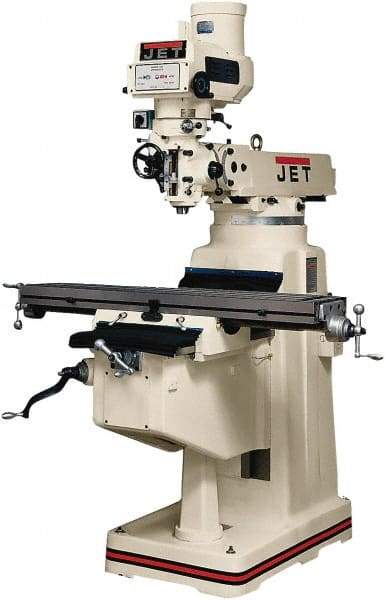 Jet - 10" Table Width x 50" Table Length, Variable Speed Pulley Control, 3 Phase Knee Milling Machine - R8 Spindle Taper, 3 hp - Apex Tool & Supply