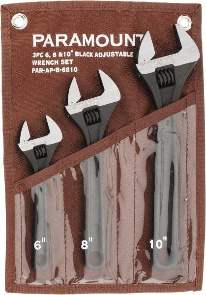 Paramount - 3 Piece, 6 to 10", Adjustable Wrench Set - Inch Measurement Standard, Black Finish, Comes in Canvas Roll - Apex Tool & Supply
