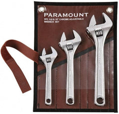 Paramount - 3 Piece, 6" to 10", Adjustable Wrench Set - Inch Measurement Standard, Chrome Finish, Comes in Canvas Roll - Apex Tool & Supply