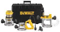DeWALT - 2.25 hp, 8,000 to 24,000 RPM, Three Base Router Kit - 12 Amps, 1/4 and 1/2 Inch Collet - Apex Tool & Supply