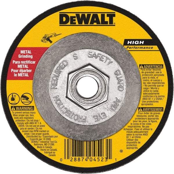 DeWALT - 24 Grit, 5" Wheel Diam, 3/32" Wheel Thickness, Type 27 Depressed Center Wheel - Aluminum Oxide, Diamond Matrix Bond, 12,200 Max RPM, Compatible with Angle Grinder - Apex Tool & Supply