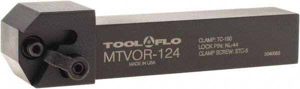 Tool-Flo - External Thread, Right Hand Cut, 3/4" Shank Width x 3/4" Shank Height Indexable Threading Toolholder - 4-1/2" OAL, T.MA/C 43 Insert Compatibility, MTVO Toolholder, Series On-Edge - Apex Tool & Supply