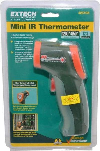Extech - -50 to 650°C (-58 to 1200°F) Infrared Thermometer - 12:1 Distance to Spot Ratio - Apex Tool & Supply