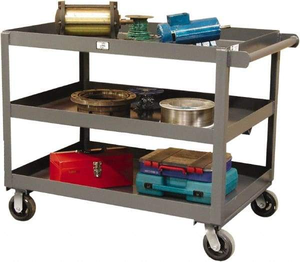 Strong Hold - 2,000 Lb Capacity, 32" Wide x 48" Long x 40" High Service Cart - 3 Shelf, Steel, Swivel Casters - Apex Tool & Supply