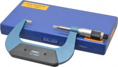Fowler - 2" to 3" Mechanical Baked Enamel (Frame) & Satin Chrome (Graduations) Coated Blade Micrometer - 0.0002" Accuracy, 0.0001" Graduation, 0.03" Blade Thickness, Ratchet Stop Thimble - Apex Tool & Supply