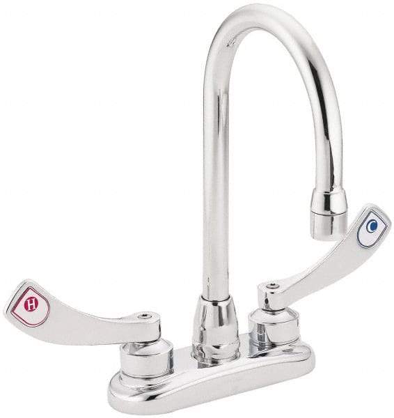 Moen - 2 Hole Mount, Spout Reach Commercial Faucet - Two Handle, Wrist Blade Handle, High Spout, No Drain - Apex Tool & Supply
