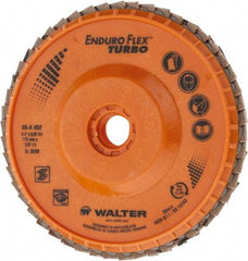 WALTER Surface Technologies - 36 Grit, 4-1/2" Disc Diam, 5/8-11 Center Hole, Type 29 Ceramic Flap Disc - 13,300 Max RPM, Plastic Backing, Arbor Attaching System, Coated - Apex Tool & Supply