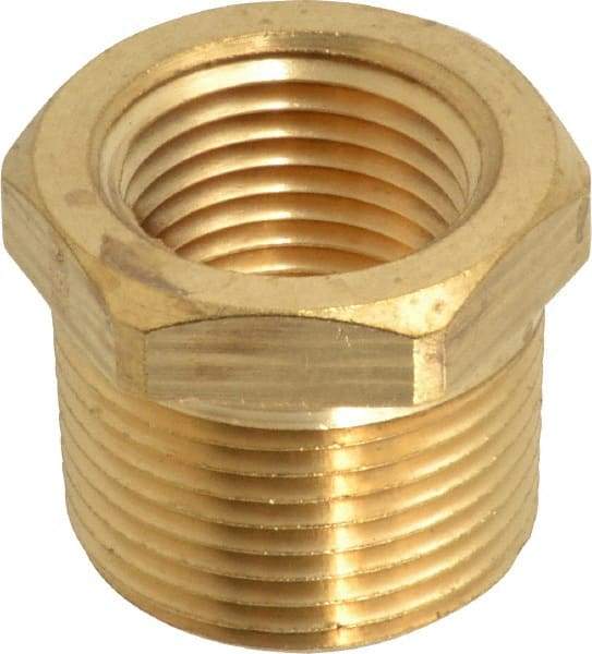 Parker - 3/4 Male Thread x 1/2 Female Thread, Brass Industrial Pipe Hex Bushing - MNPTF x FNPTF, 1,000 psi - Apex Tool & Supply