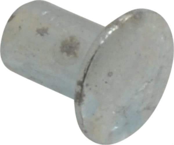 RivetKing - 0.084 to 0.09" Hole Diam, Round Head, Zinc Plated Steel, Semi Tubular Rivet - 7/32 Head Diam, 3/16" Length Under Head, 1/8 Body Diam - Apex Tool & Supply