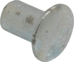 RivetKing - 0.084 to 0.09" Hole Diam, Round Head, Zinc Plated Steel, Semi Tubular Rivet - 7/32 Head Diam, 3/16" Length Under Head, 1/8 Body Diam - Apex Tool & Supply