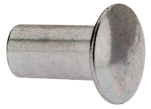 RivetKing - 0.084 to 0.09" Hole Diam, Round Head, Zinc Plated Steel, Semi Tubular Rivet - 7/32 Head Diam, 1/4" Length Under Head, 1/8 Body Diam - Apex Tool & Supply