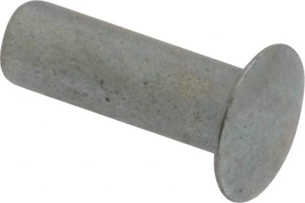 RivetKing - 0.084 to 0.09" Hole Diam, Round Head, Zinc Plated Steel, Semi Tubular Rivet - 7/32 Head Diam, 3/8" Length Under Head, 1/8 Body Diam - Apex Tool & Supply