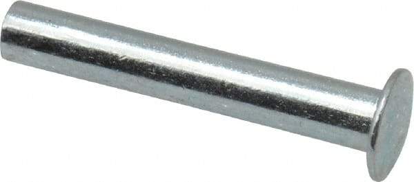 RivetKing - 0.084 to 0.09" Hole Diam, Round Head, Zinc Plated Steel, Semi Tubular Rivet - 7/32 Head Diam, 3/4" Length Under Head, 1/8 Body Diam - Apex Tool & Supply