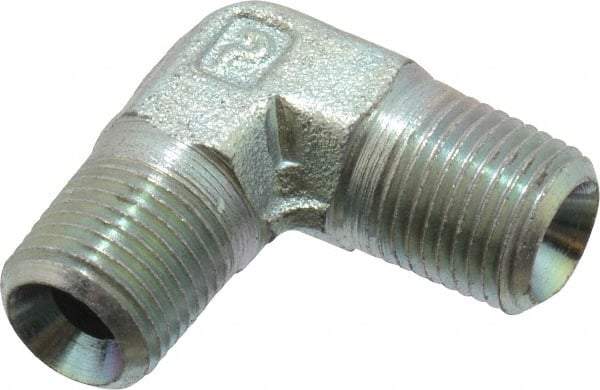 Parker - 1/8 Male Thread, Zinc Plated Steel Industrial Pipe 90° Male Elbow - MNPTF, 6,000 psi - Apex Tool & Supply