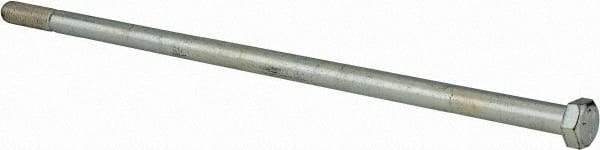 Made in North America - 1/2-13 UNC, 14" Length Under Head Hex Head Cap Screw - Partially Threaded, Grade 5 Steel, Zinc-Plated Finish, 3/4" Hex - Apex Tool & Supply