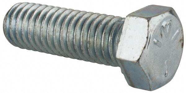 Value Collection - 7/16-14 UNC, 1-3/8" Length Under Head Hex Head Cap Screw - Partially Threaded, Grade 5 Steel, Zinc-Plated Finish, 5/8" Hex - Apex Tool & Supply