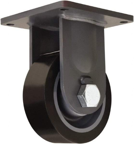 Hamilton - 8" Diam x 3" Wide x 11" OAH Top Plate Mount Rigid Caster - Polyurethane Mold on Forged Steel, 4,500 Lb Capacity, Tapered Roller Bearing, 8-1/2 x 8-1/2" Plate - Apex Tool & Supply