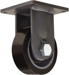 Hamilton - 8" Diam x 3" Wide x 11" OAH Top Plate Mount Rigid Caster - Polyurethane Mold on Forged Steel, 4,500 Lb Capacity, Tapered Roller Bearing, 8-1/2 x 8-1/2" Plate - Apex Tool & Supply