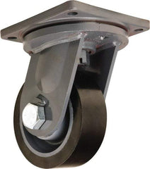 Hamilton - 8" Diam x 3" Wide x 11" OAH Top Plate Mount Swivel Caster - Polyurethane Mold on Forged Steel, 4,500 Lb Capacity, Tapered Roller Bearing, 8-1/2 x 8-1/2" Plate - Apex Tool & Supply