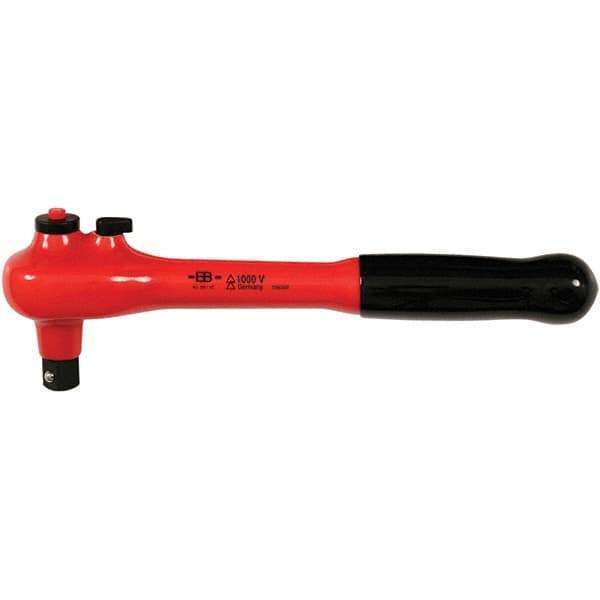 Wiha - 1/2" Drive Pear Head Ratchet - Insulated Finish, 10" OAL, 48 Gear Teeth, 1,000 Volt Insulated Handle, Reversible Head - Apex Tool & Supply