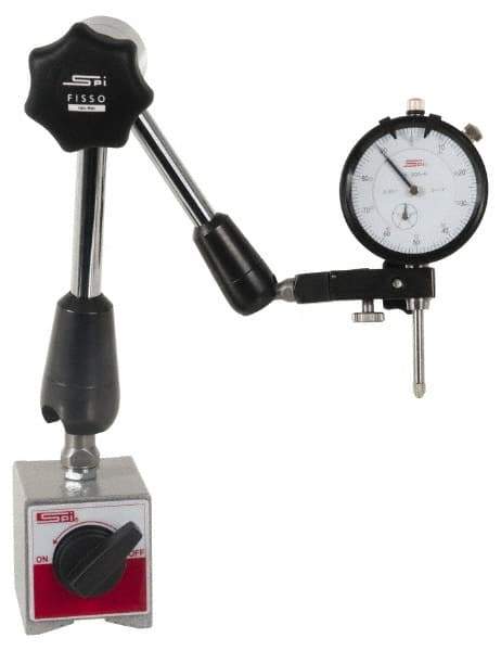 SPI - 0.001" Graduation, 0-100 Dial Reading, Dial Indicator & Base Kit - 2-1/4" Base Length x 2" Base Width x 2-1/8" Base Height, 2" Dial Diam - Apex Tool & Supply
