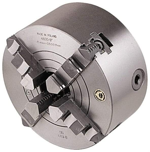 Bison - 4 Jaws, 10" Diam, Combination Independent & Self Centering Manual Lathe Chuck - Plain Back Mount Spindle, Reversible, 1,800 Max RPM, 2.99" Through Hole Diam, Cast Iron - Apex Tool & Supply