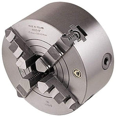 Bison - 4 Jaws, 10" Diam, Combination Independent & Self Centering Manual Lathe Chuck - Plain Back Mount Spindle, Reversible, 1,800 Max RPM, 2.99" Through Hole Diam, Cast Iron - Apex Tool & Supply