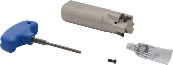 Iscar - 1-1/4" Cut Diam, 0.49" Max Depth of Cut, 1-1/4" Shank Diam, 4-1/4" OAL, Indexable Square Shoulder Helical End Mill - Weldon Shank, 90° Lead Angle, Through Coolant, Series Helitang - Apex Tool & Supply