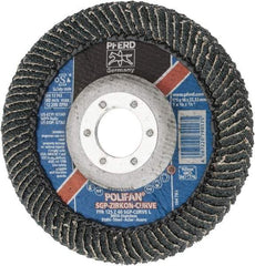 PFERD - 40 Grit, 5" Disc Diam, 7/8" Center Hole, Type 27 Zirconia Alumina Flap Disc - 12,200 Max RPM, Fiberglass Backing, Arbor Attaching System, Coated - Apex Tool & Supply