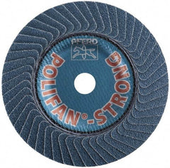 PFERD - 50 Grit, 4-1/2" Disc Diam, 5/8-11 Center Hole, Type 29 Zirconia Alumina Flap Disc - 13,300 Max RPM, Fiberglass Backing, Arbor Attaching System, Coated - Apex Tool & Supply