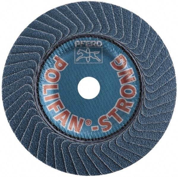 PFERD - 50 Grit, 5" Disc Diam, 7/8" Center Hole, Type 29 Zirconia Alumina Flap Disc - 12,200 Max RPM, Fiberglass Backing, Arbor Attaching System, Coated - Apex Tool & Supply