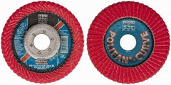 PFERD - 60 Grit, 4-1/2" Disc Diam, 7/8" Center Hole, Type 27 Ceramic Flap Disc - 13,300 Max RPM, Fiberglass Backing, Arbor Attaching System, Coated - Apex Tool & Supply