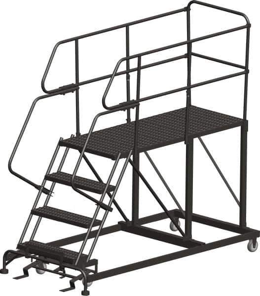 Ballymore - 68" 3 Step Single Entry Work Platform - Rolling Work Platform, 800 Lb Capacity, 30" Platform Height, 38" Base Width x 84" Base Depth, Heavy-Duty Serrated Grating - Apex Tool & Supply