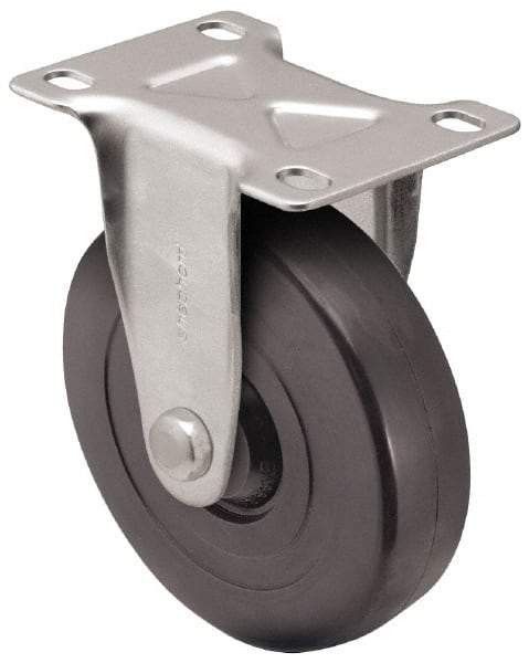 Shepherd - 5" Diam x 1-1/4" Wide x 6-1/4" OAH Top Plate Mount Rigid Caster - Hard Rubber, 280 Lb Capacity, Nylon Bearing, 2-5/8 x 3-3/4" Plate - Apex Tool & Supply