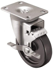 Shepherd - 3" Diam x 1-1/4" Wide x 4-1/4" OAH Top Plate Mount Swivel Caster with Brake - Polyolefin, 250 Lb Capacity, Plain Bearing, 2-5/8 x 3-3/4" Plate - Apex Tool & Supply
