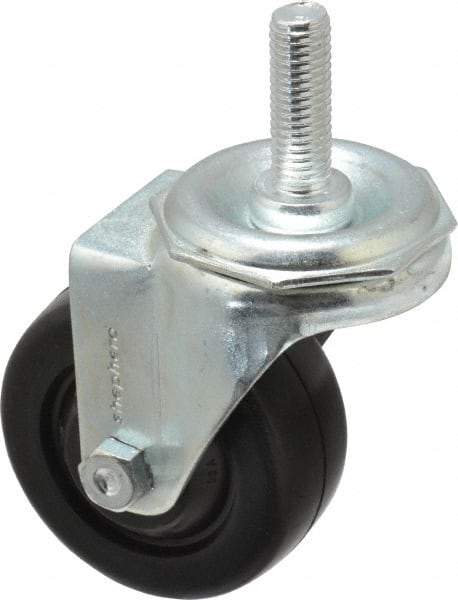 Shepherd - 3" Diam x 1-1/4" Wide x 4-1/8" OAH Stem Mount Swivel Caster - Hard Rubber, 150 Lb Capacity, Nylon Bearing, 1/2-13 x 1-1/2" Threaded Stem - Apex Tool & Supply