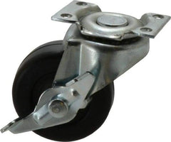 Shepherd - 2" Diam x 13/16" Wide x 2-5/8" OAH Top Plate Mount Swivel Caster with Brake - Soft Rubber, 80 Lb Capacity, Nylon Bearing, 1-3/16 x 2" Plate - Apex Tool & Supply