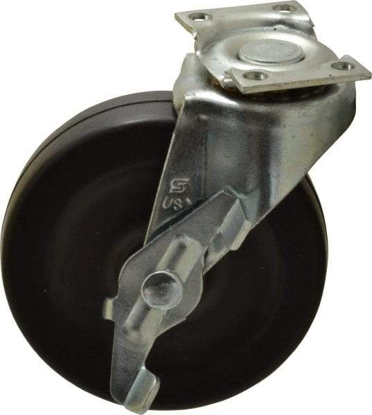 Shepherd - 3" Diam x 13/16" Wide x 3-1/2" OAH Top Plate Mount Swivel Caster with Brake - Soft Rubber, 110 Lb Capacity, Nylon Bearing, 1-3/16 x 2" Plate - Apex Tool & Supply