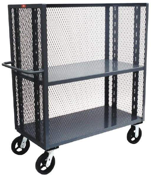 Jamco - 3,000 Lb Capacity, 2 Shelf, 3-Sided Steel Mesh Stock Truck - 36" Long x 72" Wide x 57" High, 6" Diam Phenolic Wheels - Apex Tool & Supply