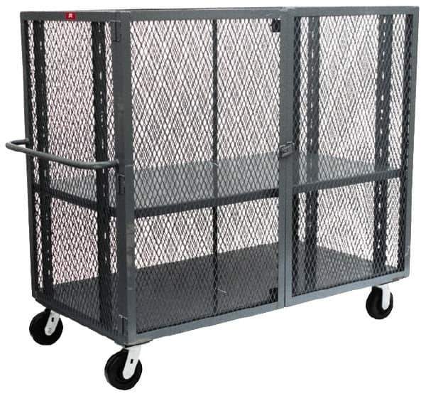 Jamco - 3,000 Lb Capacity, 2 Shelf, Steel Mesh Security Truck - 60" Long x 30" Wide x 57" High, 6" Diam Wheels - Apex Tool & Supply